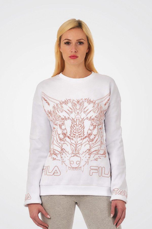 Moletons Fila Mulher Branco - Fila Halpern Flocked Outline Wolf En Portugal,LGMW-21805